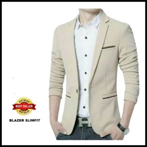 Jas Blazer Pria Formal Slimfit Korea Premium Warna Putih Maroon Coklat Abu Cream