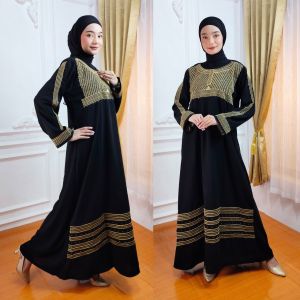 GAMIS Abaya Bordir TURKEY Cleopatra DRES muslim wanita mewah Elegan Remaja Kekinian aesthetic Syari Solo Jumbo Simple Lebaran 2025  arab Hitam
