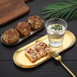 European Gold Style Steak Plate Stainles Steel Nut Cake Tray Dessert Fruit Plate Jewelry Organizer Trays