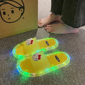 Free Shipping Luminous Slippers For Women Flat-Soled Non-Slip Stylish With Flashing Lights Suitable For Outdoor Wear Perfect For Couples Or Best Friends Crystal Sandals