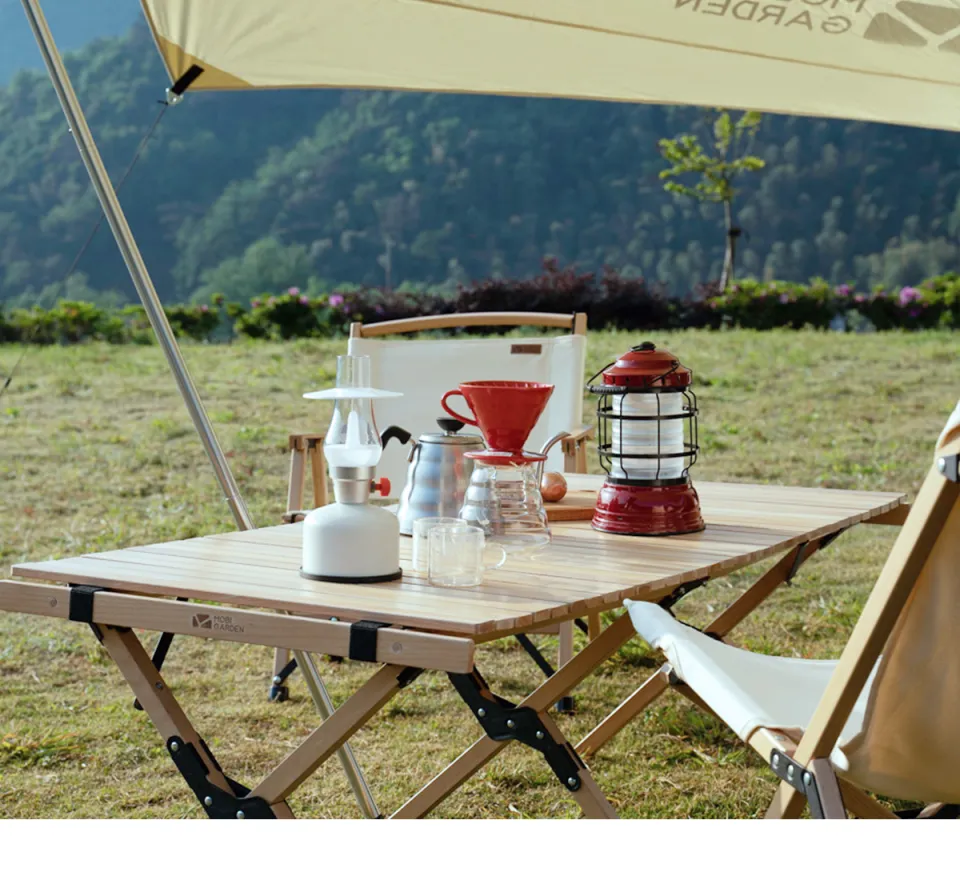 MOBI GARDEN Camping Wood Folding Table Outdoor Indoor Glamping