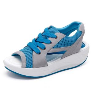 Large Size Summer New Style WomenS Rocking Sole Sandals Platform Thick Sole Lace-Up Sandals Beach Shoes Size 43 Large Size WomenS Shoes