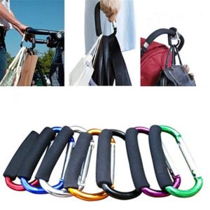 CONISTON 2Pcs Sponge Handle Baby Stroller Hook D-Ring Multifunction Carriage Hanger Hard Aluminum Alloy Pram Lifting Button for Outdoor