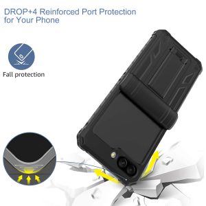 For Samsung Galaxy Z Flip 5 Case With Glass Screen Protector Shockproof Heavy Duty Kickstand Cover 360° Revolve Belt Clip