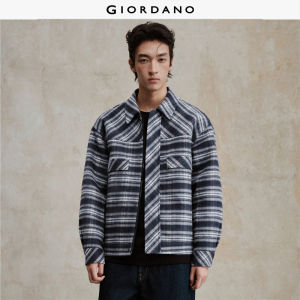 GIORDANO Men Jackets Notched Collar Plaid Brushed Jackets Windproof Warm Fashionable Casual Loose Jackets 18075830