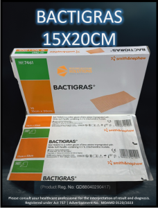 Bactigras 15x20cm Smith & Nephew Acetate Tulle Gras Dressing SN S&N bactigrass Chlorhexidine Paraffin 樂輝殺菌油性紗布 7461
