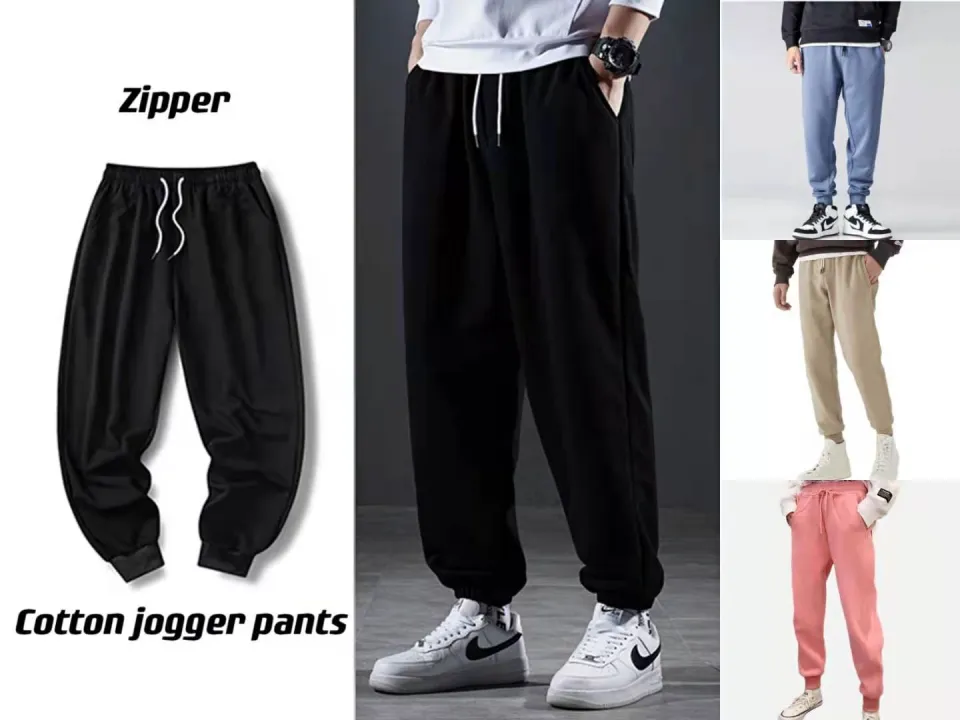 Unisex cotton Plain Jogger Pants With zipper Jogging pants