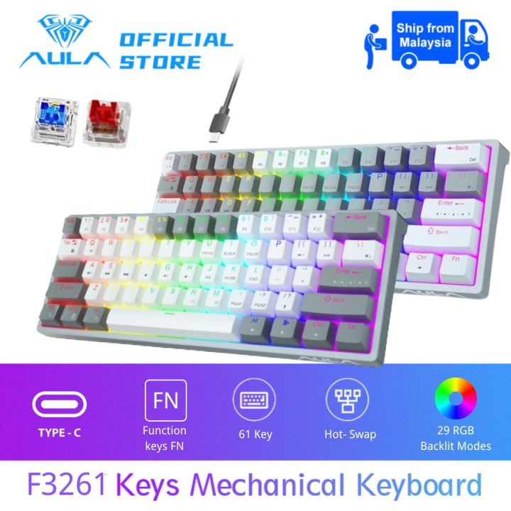 AULA F3261 Mechanical Gaming Keyboard 61 Keys Compact Hot Swappable RGB ...