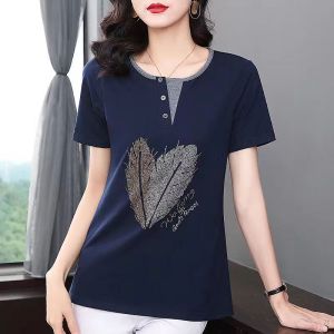 100KG Fat Can Wear New Design Long T shirt Women Short Sleeve Diamond setting Loose Oversized Trendy Tee Female Long Tops