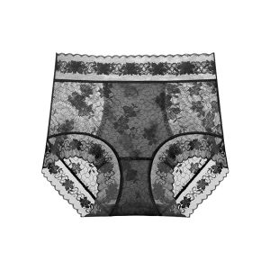 Womens Lace Mid-high Waist Tummy-control Panties Camellia Fragrance 10A Antibacterial Mulberry Silk Lengthened Crotch Thin 蕾丝中高腰收腹女内裤