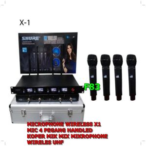 F83 MICROPHONE WIRELESS X1 MIC 4 PEGANG HANDLED KOPER MIK MIX MIKROPHONE WIRELES UHF SYSTEM