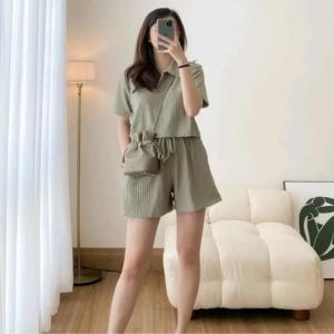 Set Pakaian Wanita - CASSIA ONE SET CROP PANTS KNIT HORNET PREMIUM - Setelan Wanita One Set Casual