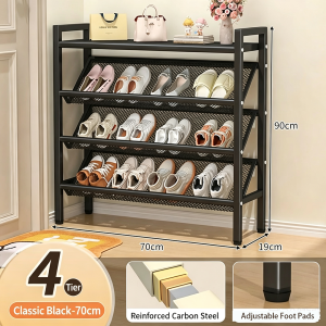 4/5 Layer Ultra Narrow Metal Shoe Rack Organizer Black45° Tilt Space Saver Heavy Duty Multi‑Functional Shoe Storage Shelf Cabinet Home Entrance Shoe Display Rack For Small Home