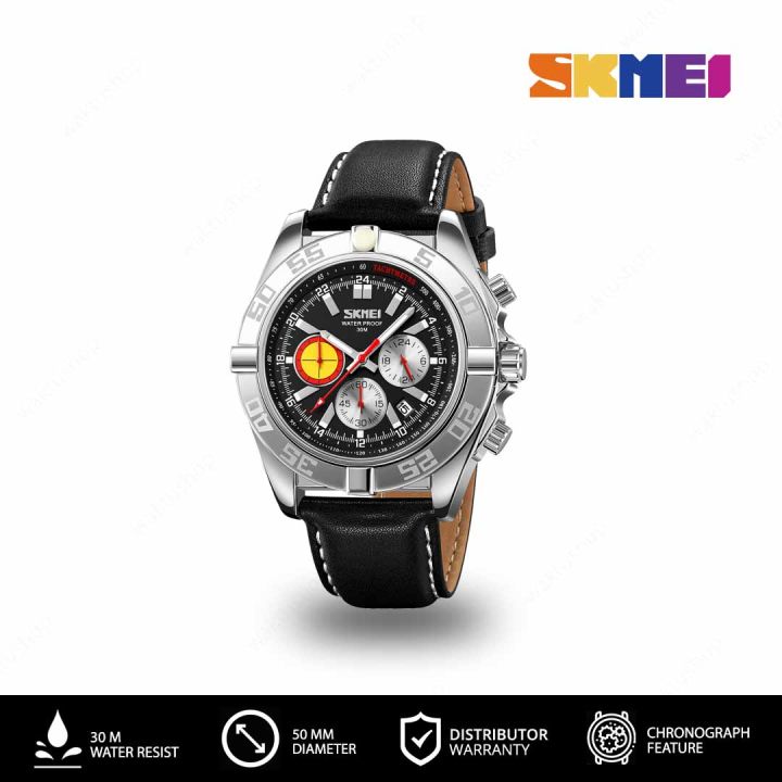 SKMEI 9322 Original Jam Tangan Pria Chrono chronograph Kulit Tahan
