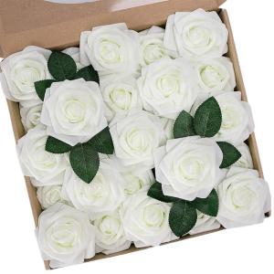 25 Realistic Foam Roses with Wire Stems for Flower Craft Bouquets Home Decoration Handmade Artificial Flower