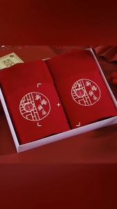 Red Absorbent Face Towel with Wedding Celebration Design for Bathroom Gym Dormitory or Travel - Gift Selection - Organised Storage - Easy Placement - Face Towel