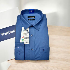 Áo sơ mi dài tay Việt Tiến xanh vân họa tiết 1T6529- Regularfit vạt bầu có size lớn