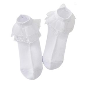 Mềm mại & thoáng khí cotton Vớ qua mắt cá chân trẻ sơ sinh dài đến bắp chân vớ cho cô gái Tính năng Hai Lớp Thiết kế ren xếp nếp