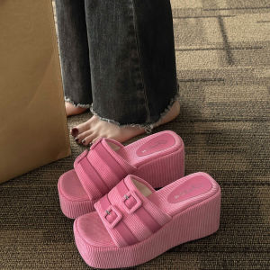 [Free Shipping] WomenS Outdoor Slippers 2026 Summer New Style Versatile WomenS Shoes Square Buckle Platform Sole Thick-Soled Flip-Flops