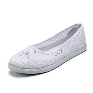 [Free Shipping] One-Line Brand Nurse Shoes White Flat-Soled Mid-Heel WomenS Summer Beauty Shoes New Style Hollowed-Out Breathable White Sneakers