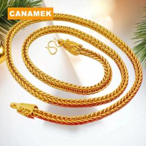 【CANAMEK】 Alloy Gold Plated Dragon Head  Tail Necklace 6mm Imitation Gold Square  Tail Necklace Neck Chain