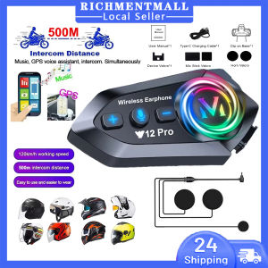 【🔥SG STOCK🔥】RICHMENTMALL Y12 Motorcycle Helmet Headset Stereo Voice Control Bluetooth Hands Free Call Waterproof With Ambient Light