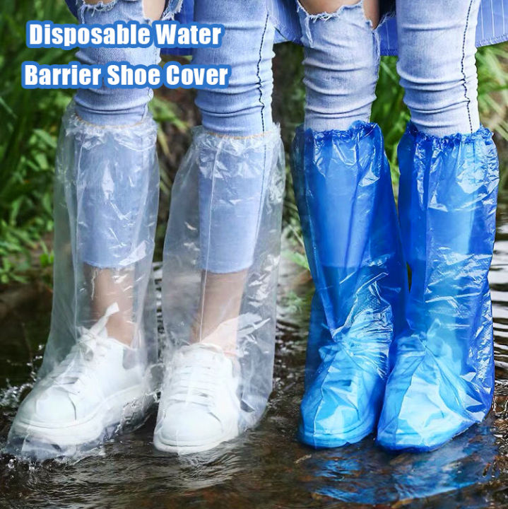 2 Pairs Disposable Shoe Covers Blue Rain Shoes Boots Cover Plastic Long ...