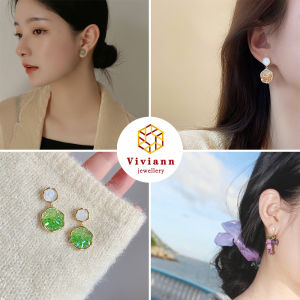 Viviann Original sterling silver High quality Pearl Earrings Simple Piercing Stud Earrings for Women Star Moon Zircon Silver Cartilage Asymmetry Pendiente Jewelry