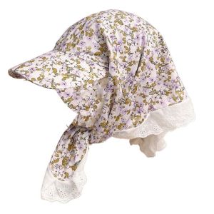 GENENIC Floral Headscarf Baseball Hat Lace Rural Style Scarf Peaked Cap Cycling Breathable Strappy Bandana Cap Women