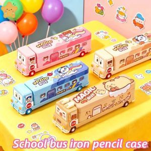 Capybara Cartoon Metal Pencil Case Three Layer Large Capacity Stationery Box School Supplies