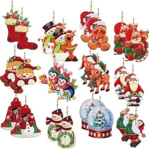 Christmas Tree Hanging Decorations Wooden Santa Snowman Pendants Xmas Home Christmas Window Decor