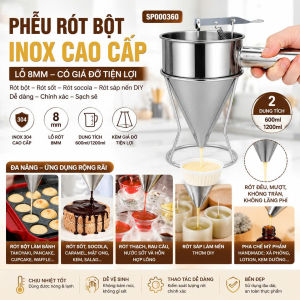 🥞 Phễu Rót Bột Inox Cao Cấp 600ml/1200ml Lỗ 8mm Có Giá Đỡ – Dụng Cụ Rót Bột Sốt Socola Sáp Làm Nến DIY – SP000360