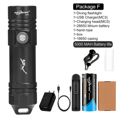 HaixnFire DV28 Scuba Diving Flashlight Waterproof Light Rechargeable Camping Torch