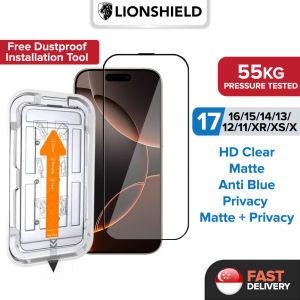 (SG) LionShield iPhone Screen Protector 17 Pro Max/17 Pro/17/17 Air/16 Pro Max/16 Pro/16E/16/15/14/13/12/11/XS/XR Tempered Glass with Installation Tray