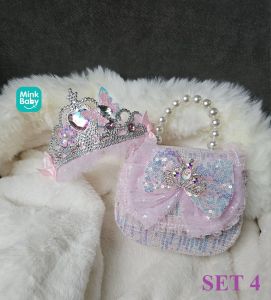 SET TÚI XÁCH VÀ VƯƠNG MIỆN CÔNG CHÚA MINKBABY CHO BÉ GÁI