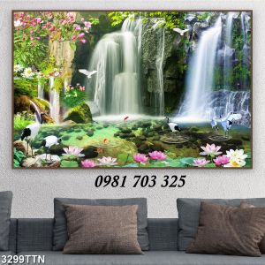 Tranh gạch 3d thác nước chảy