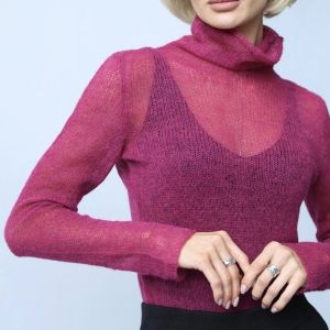 MKZ6053888 Knitted Chic Bottom Sweaters Base Style Hollow Out Turtleneck Pullover chic Casual Long Sleeve Daily Wear