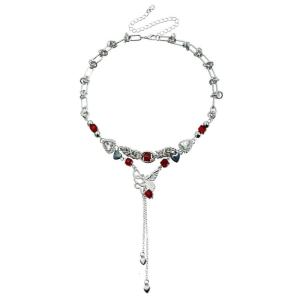 Trendy Butterfly Fringe Chain Necklace Sweet Edgy Style Lightweight Alloy Clavicle Chain For Women Girls