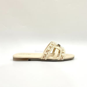 BREVINNI Aluna Slip On Sandals || Sandal Flat Kasual Wanita || Sandal Flat Wanita || Sandal Renda || Sandal Teplek Wanita || Pearl Collection || Sandal Mutiara Renda Premium Wanita