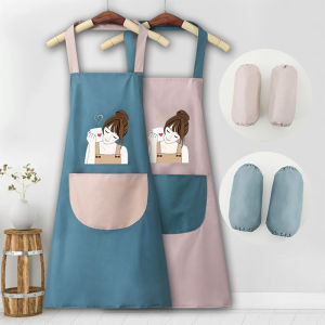 Women Kitchen Apron Cooking Baking With Hand Wipe Pockets Hand-wiping Anti Oil Cap Silicone Gloves Waterproof For Cooking And Cleaning Set Juxutt