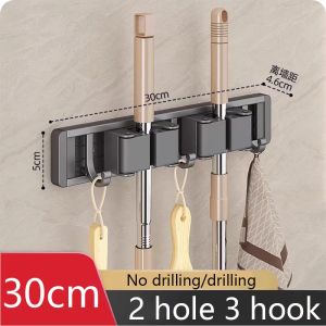 Mop Holder Wall Mounted Aluminum No Drilling Broom Organizer Bathroom Storage Rack Ready Stock