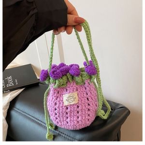 DYJKOUG Bohemian Rose Bouquet Weave Bag Cotton Rope Crochet Knitted Crossbody Bag Fake Flower Hollow Out Rose Beach Bucket Bag Birthday Gift