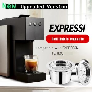 【i Cafilas】[YK01] Reusable Coffee Capsule Cafeteira Nescafe Filter Nespresso Cafe Refillable 304 Stainless Steel Repeatedly Coffee Tools Crema Maker Cups Pods for Tchibo Cafissimo Mini & K Fee 11 Twins lI 15-357-HGSIL