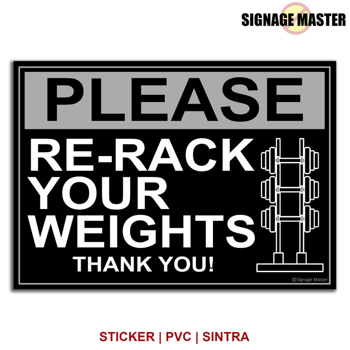 Re-rack Your Weights Gym Signage Sticker PVC Sintra Board Label A4 Size  Lazada PH