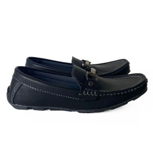 Sepatu Pria Slip On Kulit Moccasin Kerja Santai Kasual Flat Shoes Hitam - Ghaneo A01