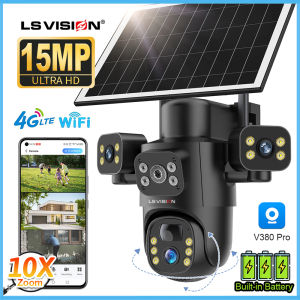LS Vision V380 Wifi/4G 15MP 3 Ống Kính CCTV Năng Lượng Mặt Trời Máy Ảnh 10X thu phóng kỹ thuật số Ip66 Không Thấm Nước Ngoài Trời Hình Ảnh Phát Hiện Tự Động Theo Dõi An Ninh Máy Ảnh đầy màu sắc nhìn trong đêm Hai Cách Máy ghi hình IP Âm Thanh