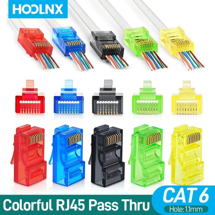 HOOLNX ตัวเชื่อมต่อแบบ RJ45ปลั๊กแบบโมดูลาร์ CAT6สีสันสดใสสำหรับขั้วต่อ ...