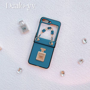 Fashion Original Trend Design Phone Case for Galaxy Z Flip5 Bracelet with Flash Diamond Blue Womans Shell for ZFlip5 4