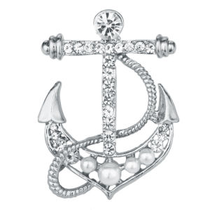 1Pc Ship Anchor Rhinestone Brooches Mens Classic British Style Versatile Brooch for Clothes Hat Decor Jewelry Accessories Gifts