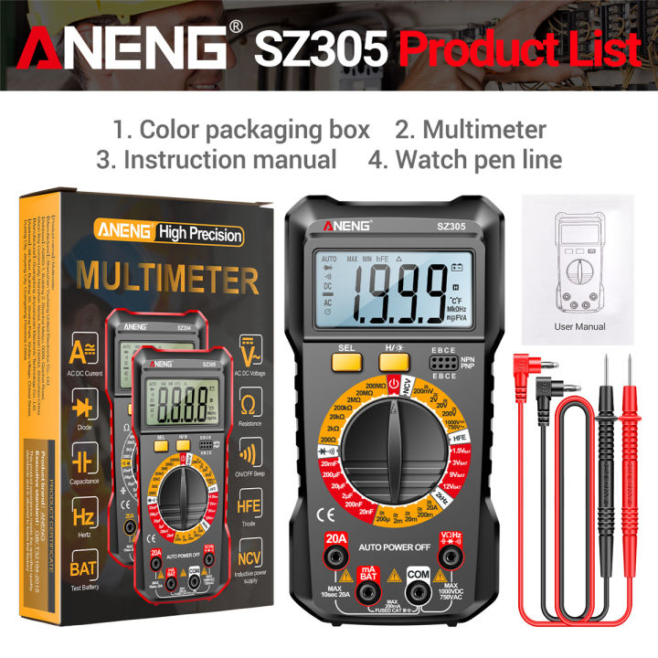 Aneng sz305 đa năng kế kỹ thuật số tự động phạm vi 750V 10A Thông Minh ...